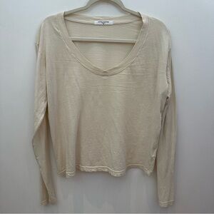 perfectwhitetee Cream Long Sleeve V-Neck Top